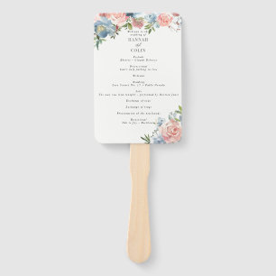 Elegant Dusty Blue and Rose Floral Swag Program Hand Fan
