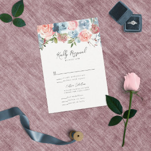 Elegant Dusty Blue and Rose Floral Swag RSVP Card