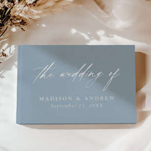 Elegant Dusty Blue and Silver Calligraphy Wedding Guest Book