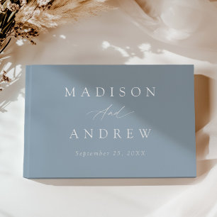 Elegant Dusty Blue and Silver Calligraphy Wedding Guest Book
