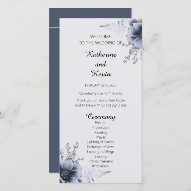 Elegant Dusty Blue and White Floral Wedding  (Front/Back)