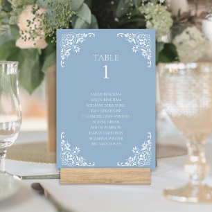 Elegant Dusty Blue and White Vintage Border Table Number