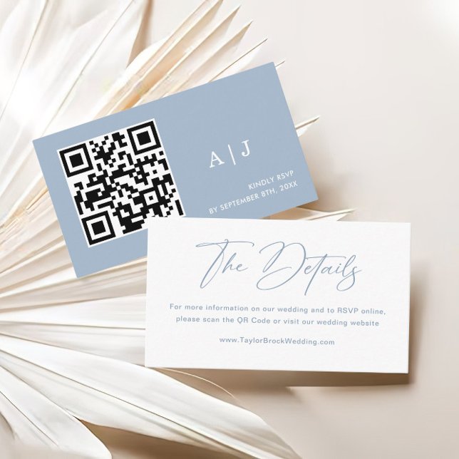 Elegant Dusty Blue and White Wedding Website  Enclosure Card (Creator Uploaded)