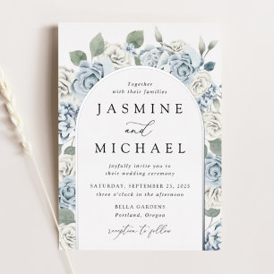 Elegant Dusty Blue Arch Floral Frame Wedding