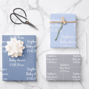 Elegant Dusty Blue Baby Shower Baby Boy Wrapping Paper Sheet
