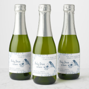 Elegant Dusty Blue Baby Shower Favour Sparkling Wine Label