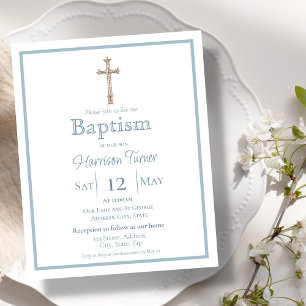Elegant Dusty Blue   Baptism Invitation