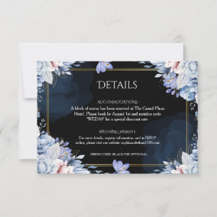 Elegant Dusty Blue Black Wedding Details Card