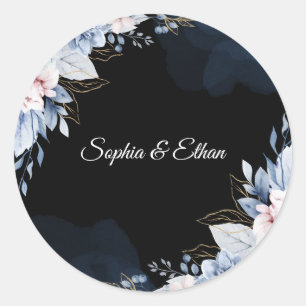 Elegant Dusty Blue Black Wedding Favour Sticker