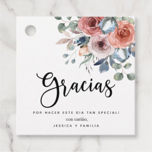 Elegant Dusty Blue Blissful Floral, Gracias Favour Tags