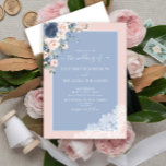 Elegant Dusty Blue Blush Lace Script Photo Wedding Invitation<br><div class="desc">Ooh, we're so happy with this trendy dusty blue blush pink, wedding photo invitation! It wasn't easy coming up with a elegant design that we felt met our aesthetic demands, but then we did it, and now we're in love! This gorgeous, elegant design with white hand lettered script, dusty blue...</div>