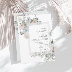 Elegant Dusty Blue & Blush Pink Floral Wedding Invitation