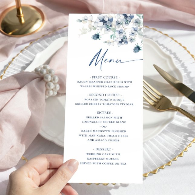 Elegant Dusty Blue Bohemian Winter Foliage Wedding Menu (Creator Uploaded)