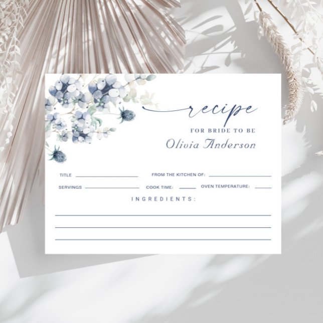 Elegant Dusty Blue Boho Bridal Shower Recipe Card (Creator Uploaded)