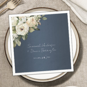 Elegant Dusty Blue Boho Roses Wedding Napkin