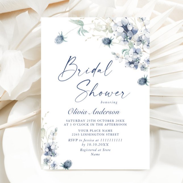 Elegant Dusty Blue Boho Winter BRIDAL SHOWER Invitation (Creator Uploaded)