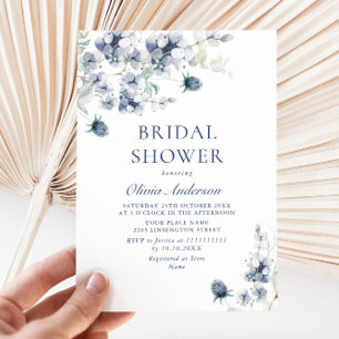 Elegant Dusty Blue Boho Winter BRIDAL SHOWER Invitation