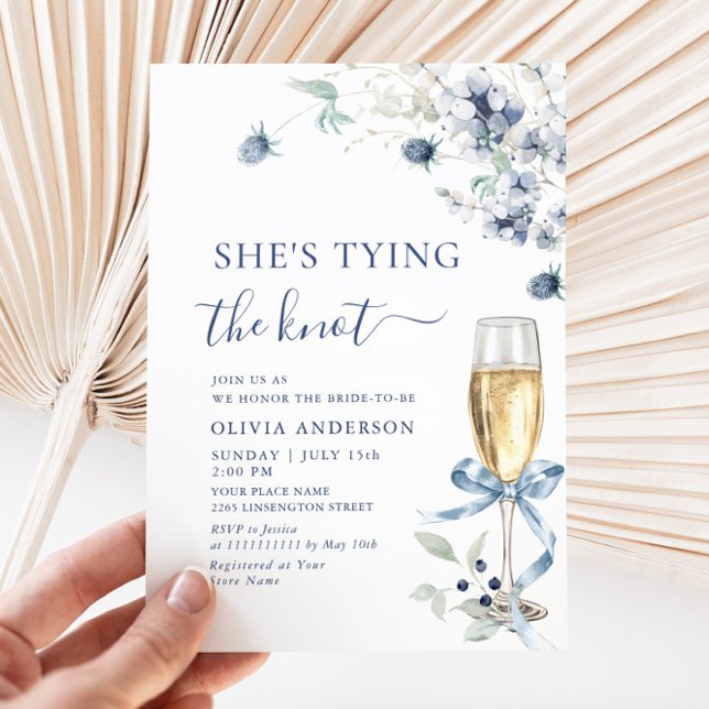 Elegant Dusty Blue Boho Winter Bridal Shower Invitation (Creator Uploaded)