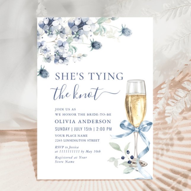 Elegant Dusty Blue Boho Winter Bridal Shower Invitation (Creator Uploaded)