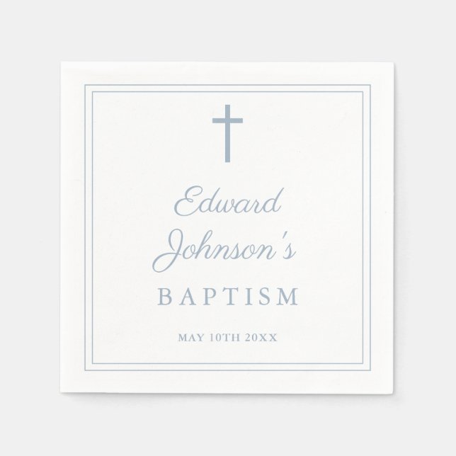 Elegant Dusty Blue Border Baptism Napkin (Front)