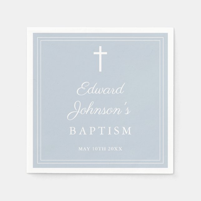 Elegant Dusty Blue Border Baptism Napkin (Front)