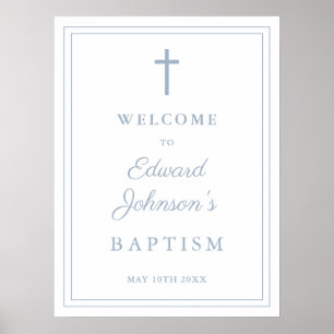 Elegant Dusty Blue Border Baptism Welcome Sign