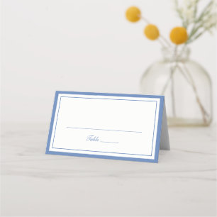 Elegant Dusty Blue Border Frame Wedding Place Card