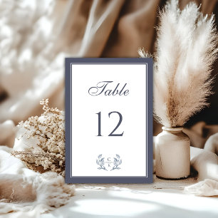Elegant Dusty Blue Border Toile French Wedding Table Number