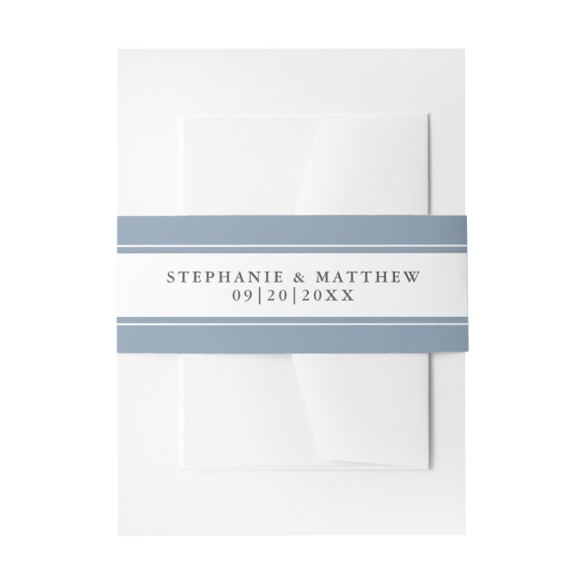 Elegant Dusty Blue Border Wedding Suite Invitation Belly Band (Front Example)