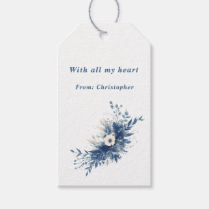 Elegant Dusty Blue Botanical Floral Wedding Gift Tags