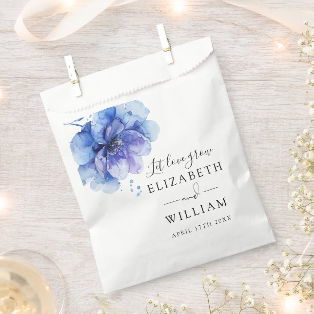 Elegant Dusty Blue Botanical Flower Seed Wedding Favour Bags (Clipped)