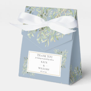 Elegant Dusty Blue Botanical Greenery Wedding Favour Box