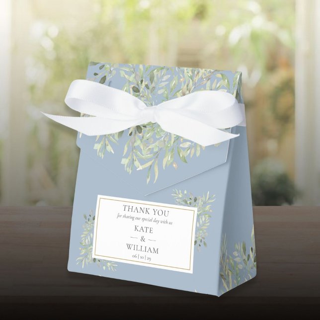 Elegant Dusty Blue Botanical Greenery Wedding Favour Box (Elegant Dusty Blue Botanical Greenery Wedding Favor Boxes)