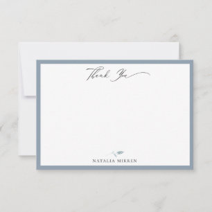 Elegant Dusty Blue Botanical Thank You Card