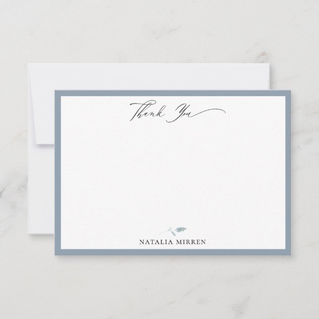 Elegant Dusty Blue Botanical Thank You Card (Front)