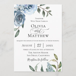 Elegant Dusty Blue Botanical Wedding Invitation