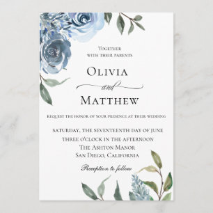 Elegant Dusty Blue Botanical Wedding Invitation