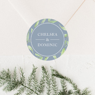 Elegant Dusty Blue Botanical Wedding Label