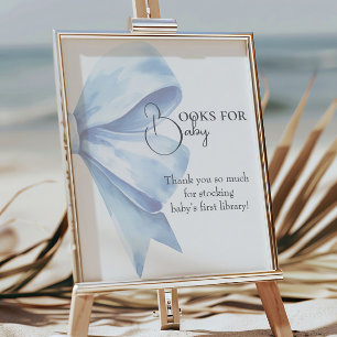 Elegant Dusty Blue Bow Baby Shower Books For Baby Poster