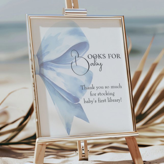 Elegant Dusty Blue Bow Baby Shower Books For Baby Poster (Creator Uploaded)