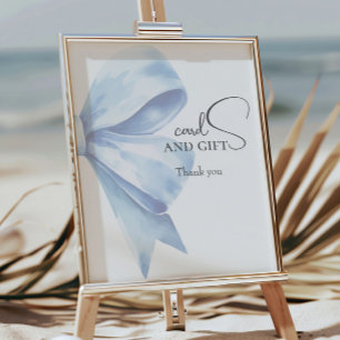 Elegant Dusty Blue Bow Baby Shower Cards And Gifts Poster