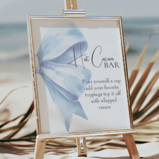 Elegant Dusty Blue Bow Baby Shower Hot Cocoa Bar Poster