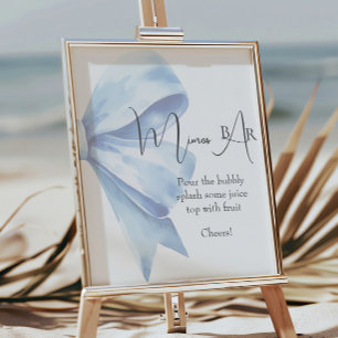 Elegant Dusty Blue Bow Baby Shower Mimosa Bar  Poster