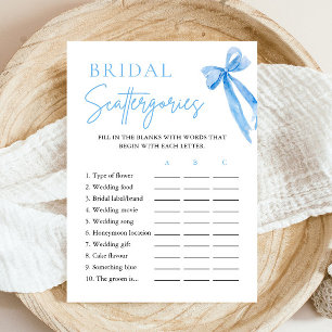 Elegant Dusty Blue Bow Bridal Scattergories Game Invitation