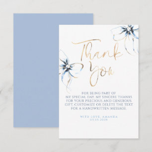 Elegant Dusty Blue Bow Bridal Shower Thank You Card