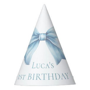 Elegant Dusty Blue Bow First Boy Birthday  Party Hat