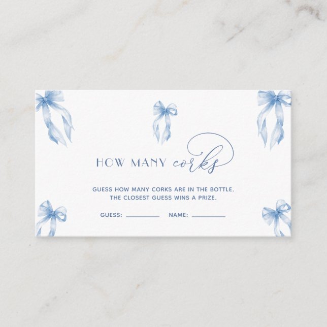Elegant Dusty Blue Bow Guess How Many Corks Game  Enclosure Card (Front)