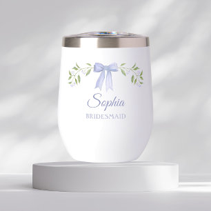 Elegant Dusty Blue Bow Name Bridesmaid Proposal