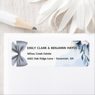 Elegant Dusty Blue Bow Wedding Return Adress