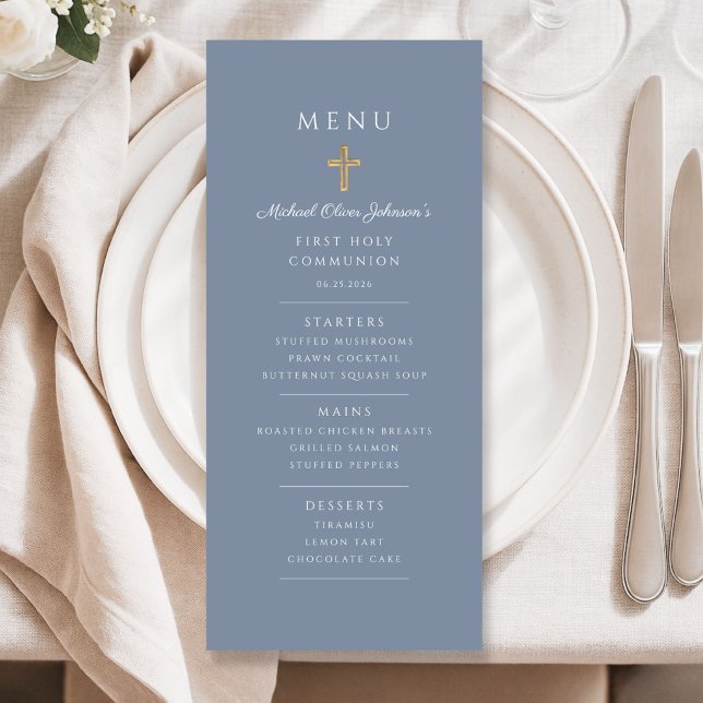 Elegant Dusty Blue Boy First Communion Menu (Elegant Dusty Blue Boy First Communion Menu)